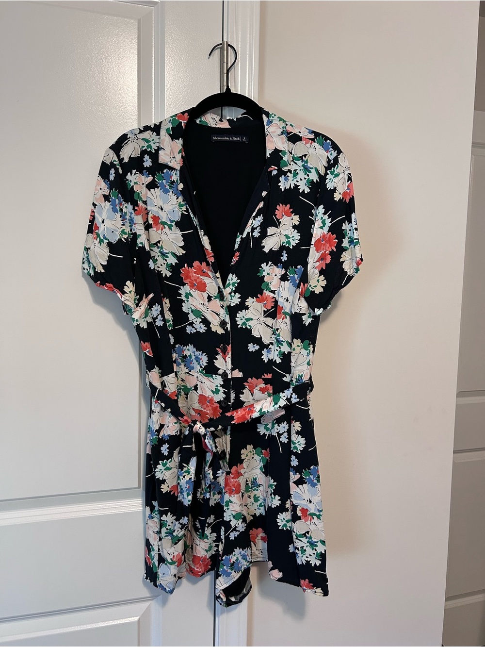 Abercrombie & Fitch Black Floral Button-Front Romper
